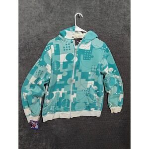 Cropp Mens Teal Geometric All Over Print Full Zip Hoodie Sweatshirt Large 1693
